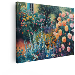 Artaza Canvas Schilderij Rozen - 40x30 cm - Wanddecoratie Kleurrijk - Muurdecoratie Monet Bloementuin - Kamer Accessoires Woonkamer