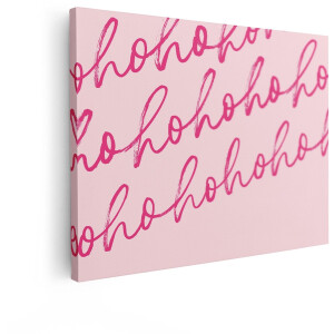 Artaza Canvas Schilderij Ho Ho Ho - 80x60 cm - Wanddecoratie Kerst - Muurdecoratie Roze Tekst - Decoratie Kalligrafie
