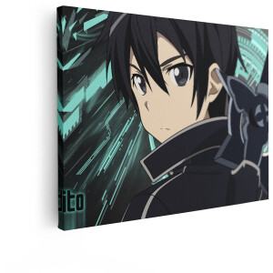Artaza Canvas Schilderij Kirito - 80x60 cm - Wanddecoratie Anime Sword Art Online - Muurdecoratie Slaapkamer Jongen - Schilderijen Op Canvas Zwart