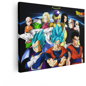 Artaza Canvas Schilderij Dragon Ball Z-Personages in een Groep - met Goku en Vegeta in Super Saiyan Blue - 40x30 cm - Klein - Wanddecoratie Woonkamer - Schilderijen - Muurdecoratie