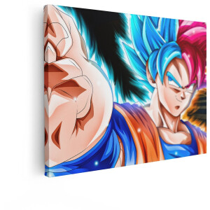 Artaza Canvas Schilderij Goku - 120x90 cm - Wanddecoratie Dragon Ball - Muurdecoratie Anime - Schilderijen Jongenskamer - Blauw Roze