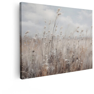 Artaza Canvas Schilderij Zachte - Wazige Veldgrassen Bewegen in de Wind onder een Bewolkte Hemel - 80x60 cm - Wanddecoratie Woonkamer - Schilderijen - Muurdecoratie