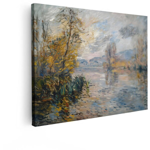 Artaza Canvas Schilderij Impressionistische Schildering van een Rivierlandschap in de Herfst met Reflecties - 40x30 cm - Klein - Wanddecoratie Woonkamer - Schilderijen - Muurdecoratie