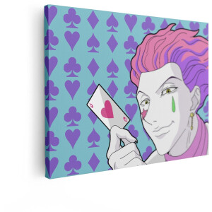 Artaza Canvas Schilderij Anime Personage met Roze haar en Speelkaarten op de Achtergrond - 40x30 cm - Klein - Wanddecoratie Woonkamer - Schilderijen - Muurdecoratie