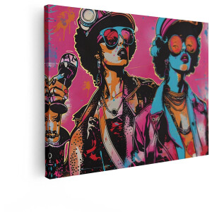 Artaza Canvas Schilderij Pop Art - 40x30 cm - Wanddecoratie Vrouw Zonnebril - Muurdecoratie Retro Graffiti - Schilderijen Muziek