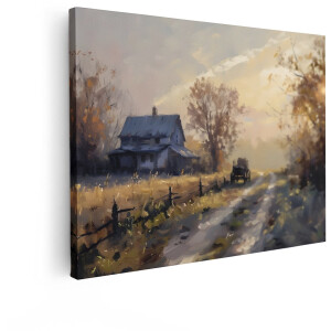 Artaza Canvas Schilderij Landschap - 80x60 cm - Wanddecoratie Landelijk - Muurdecoratie Boerderij - Decoratie Herfst Natuur
