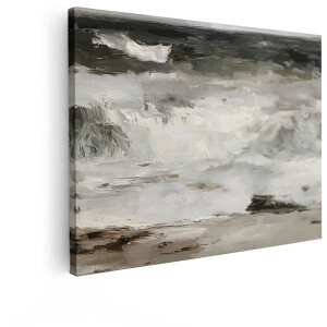 Artaza Canvas Schilderij Impressionistische Olieverfschilderij van een Woeste Zee met Golven en Rotsen - 80x60 cm - Wanddecoratie Woonkamer - Schilderijen - Muurdecoratie