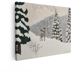 Artaza Canvas Schilderij Hert - 120x90 cm - Wanddecoratie Winterlandschap - Muurdecoratie Besneeuwd Bos - Decoratie Natuur