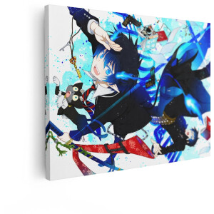 Artaza Canvas Schilderij Anime Jongen - 120x90 cm - Wanddecoratie Blauwe Vlammen - Muurdecoratie Jongenskamer - Schilderij Anime Blauw