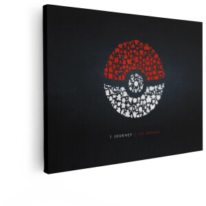 Artaza Canvas Schilderij Het Ontwerp van de Poké Ball Bestaat Uit Talrijke Pokémon-Silhouetten op een Donkere Achtergrond - 120x90 cm - Groot - Wanddecoratie Woonkamer - Schilderijen - Muurdecoratie