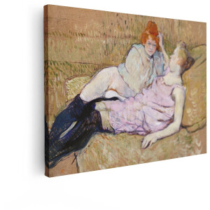 Artaza Canvas Schilderij Twee Vrouwen in een Salon - een Schilderij van Henri de Toulouse-Lautrec - 120x90 cm - Groot - Wanddecoratie Woonkamer - Schilderijen - Muurdecoratie