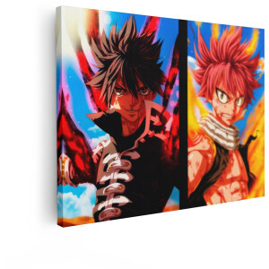 Artaza Canvas Schilderij Anime Personages met Magische Krachten - Strijdend met Vuur en Duisternis - 120x90 cm - Groot - Wanddecoratie Woonkamer - Schilderijen - Muurdecoratie