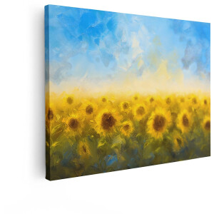 Artaza Canvas Schilderij Zonnebloemen - 80x60 cm - Wanddecoratie Bloemen - Muurdecoratie Van Gogh - Schilderijen Natuur - Geel
