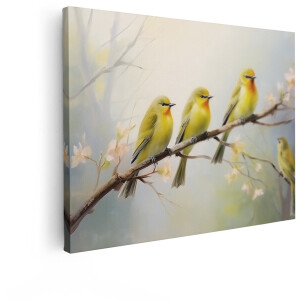 Artaza Canvas Schilderij Vogel - 40x30 cm - Wanddecoratie Bloesemtak - Muurdecoratie Natuur - Schilderijen Op Canvas Dieren