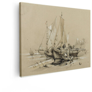 Artaza Canvas Schilderij Zeilboten - 40x30 cm - Wanddecoratie Vintage Landschap - Muurdecoratie Haven - Kamer Accessoires Klassiek