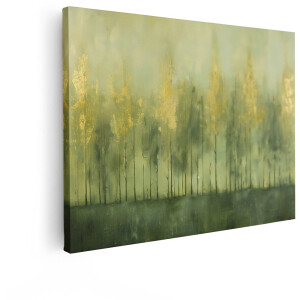 Artaza Canvas Schilderij Abstract - 120x90 cm - Wanddecoratie Bos Landschap - Muurdecoratie Goud - Decoratie Natuur Groen Woonkamer