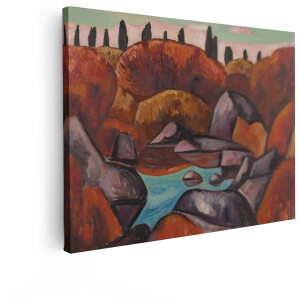 Artaza Canvas Schilderij Landschap - 40x30 cm - Wanddecoratie Abstract - Muurdecoratie Expressionistisch - Decoratie Cipressen - Kamer Accessoires