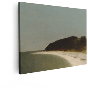 Artaza Canvas Schilderij Rustige Kustlijn met Golven Die Zachtjes op het Zandstrand Slaan onder een Heldere Hemel - 40x30 cm - Klein - Wanddecoratie Woonkamer - Schilderijen - Muurdecoratie