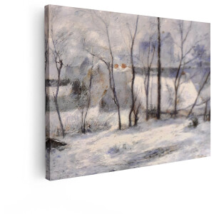 Artaza Canvas Schilderij Impressionistische Winterse Landschapsschilderij met Besneeuwde Bomen en Huizen - 120x90 cm - Groot - Wanddecoratie Woonkamer - Schilderijen - Muurdecoratie