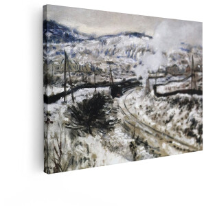 Artaza Canvas Schilderij Impressionistische Winterse Treinreis met Stoom Uit een Locomotief in een Besneeuwd Landschap - 40x30 cm - Klein - Wanddecoratie Woonkamer - Schilderijen - Muurdecoratie
