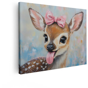 Artaza Canvas Schilderij Hertje - 120x90 cm - Wanddecoratie Kinderkamer - Muurdecoratie Babykamer - Schilderij Dieren - Roze