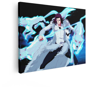 Artaza Canvas Schilderij Anime Krijger - 40x30 cm - Wanddecoratie Blauwe Wolven - Muurdecoratie Jongens - Schilderijen Op Canvas Blauw
