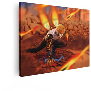 Artaza Canvas Schilderij Anime Genos - 80x60 cm - Wanddecoratie One Punch Man - Muurdecoratie Cyborg Krijger - Schilderijen Slaapkamer Jongen