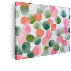 Artaza Canvas Schilderij Abstract - 120x90 cm - Wanddecoratie Aquarel Stippen - Muurdecoratie Modern - Decoratie Woonkamer - Roze Groen