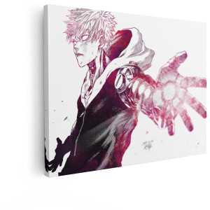 Artaza Canvas Schilderij Genos Uit One Punch Man met Mechanische Arm en Gloeiende Hand - 80x60 cm - Wanddecoratie Woonkamer - Schilderijen - Muurdecoratie