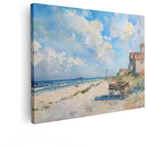 Artaza Canvas Schilderij Zeegezicht - 40x30 cm - Wanddecoratie Strand - Muurdecoratie Zeilschip - Decoratie Natuur - Kamer Accessoires