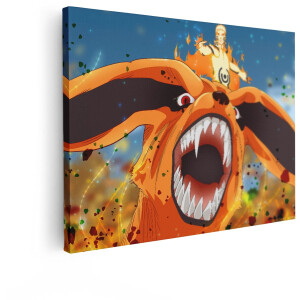Artaza Canvas Schilderij Naruto Uzumaki in Kurama'S Negenstaart Chakra-Modus - Intense Gevechtsscène - 120x90 cm - Groot - Wanddecoratie Woonkamer - Schilderijen - Muurdecoratie