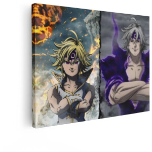 Artaza Canvas Schilderij Meliodas en Zeldris van The Seven Deadly Sins in Epische Confrontatie - 80x60 cm - Wanddecoratie Woonkamer - Schilderijen - Muurdecoratie
