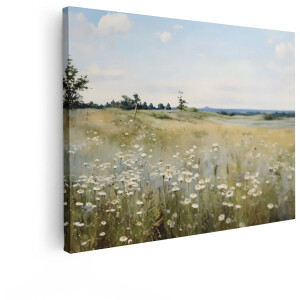 Artaza Canvas Schilderij Bloemenveld - 120x90 cm - Wanddecoratie Madeliefjes - Muurdecoratie Landelijk Landschap - Decoratie Natuur