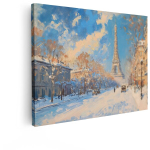 Artaza Canvas Schilderij Parijs Besneeuwd - 40x30 cm - Wanddecoratie Eiffeltoren - Muurdecoratie Winter Stad - Vintage Kamer Accessoires