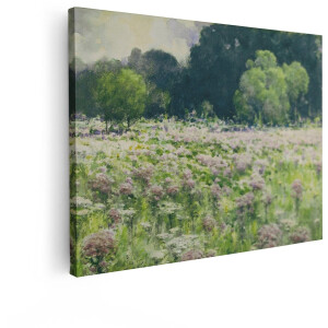 Artaza Canvas Schilderij Zomerse Weide Vol Bloeiende Wilde Bloemen met een Bos op de Achtergrond - 80x60 cm - Wanddecoratie Woonkamer - Schilderijen - Muurdecoratie