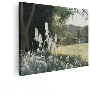 Artaza Canvas Schilderij Landschap - 120x90 cm - Wanddecoratie Witte Bloemen - Muurdecoratie Natuur - Decoratie Woonkamer