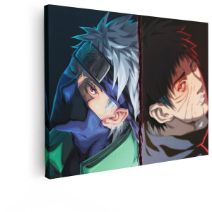 Artaza Canvas Schilderij Kakashi En Obito - 80x60 cm - Naruto Anime Wanddecoratie - Muurdecoratie Sharingan - Schilderijen Jongens Slaapkamer