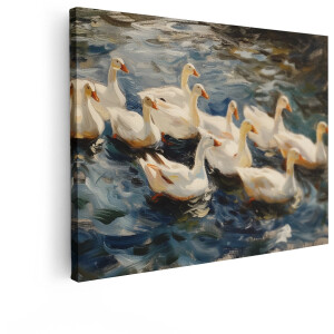 Artaza Canvas Schilderij Ganzen - 120x90 cm - Wanddecoratie Dieren - Muurdecoratie Vogels - Decoratie Water - Schilderijen Op Canvas