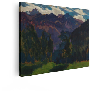 Artaza Canvas Schilderij Schilderachtige Berglandschap met Donkere Bomen en Dramatische Wolken - 120x90 cm - Groot - Wanddecoratie Woonkamer - Schilderijen - Muurdecoratie