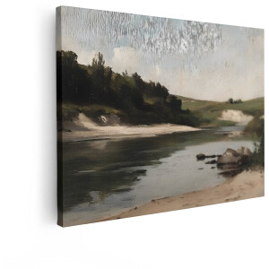 Artaza Canvas Schilderij Landschap - 120x90 cm - Wanddecoratie Natuur - Muurdecoratie Rivier - Decoratie Woonkamer - Schilderijen Op Canvas