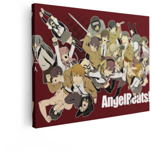 Artaza Canvas Schilderij Anime Cast van Angel Beats! met Dynamische Poses en Uitdrukkingen - 80x60 cm - Wanddecoratie Woonkamer - Schilderijen - Muurdecoratie