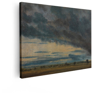 Artaza Canvas Schilderij Donkere Wolken boven een Uitgestrekt Landschap bij Schemering - 120x90 cm - Groot - Wanddecoratie Woonkamer - Schilderijen - Muurdecoratie