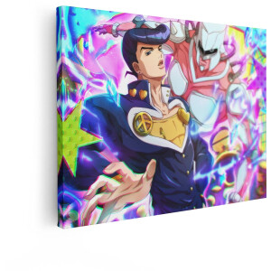 Artaza Canvas Schilderij Josuke Higashikata en Crazy Diamond Uit Jojo'S Bizarre Adventure Diamond Is Unbreakable - 80x60 cm - Wanddecoratie Woonkamer - Schilderijen - Muurdecoratie