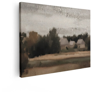 Artaza Canvas Schilderij Schilderij van een Rustig Dorpje met Huizen en Bomen onder een Bewolkte Hemel - 40x30 cm - Klein - Wanddecoratie Woonkamer - Schilderijen - Muurdecoratie