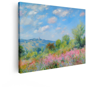 Artaza Canvas Schilderij Landschap - 40x30 cm - Wanddecoratie Bloemen - Muurdecoratie Natuur - Decoratie Heuvels Monet - Kamer Accessoires