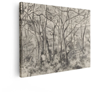 Artaza Canvas Schilderij Bos - 80x60 cm - Wanddecoratie Landschap - Muurdecoratie Zwart Wit - Schilderijen Klassiek Natuur