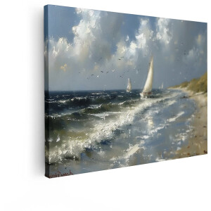 Artaza Canvas Schilderij Zeilboten - 80x60 cm - Wanddecoratie Zee - Muurdecoratie Strand - Decoratie Landschap - Schilderijen Op Canvas