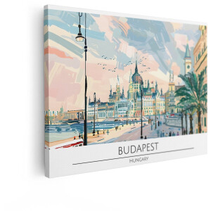 Artaza Canvas Schilderij Budapest - 80x60 cm - Wanddecoratie Hongarije Parlementsgebouw - Muurdecoratie Skyline Stad - Decoratie Donau Woonkamer