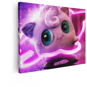 Artaza Canvas Schilderij Jigglypuff - 80x60 cm - Wanddecoratie Pokemon - Muurdecoratie Kinderkamer - Decoratie Neon Roze