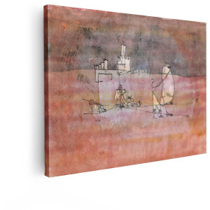 Artaza Canvas Schilderij Abstract - 120x90 cm - Wanddecoratie Paul Klee - Muurdecoratie Kasteel Reizigers - Decoratie Aquarel Roze